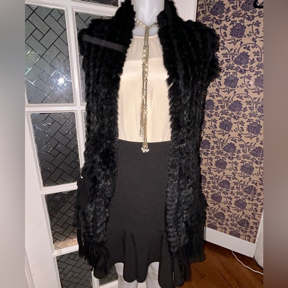 Alberto Makali Black Fur Vest With Fringe and Pockets - Picture 7 of 13